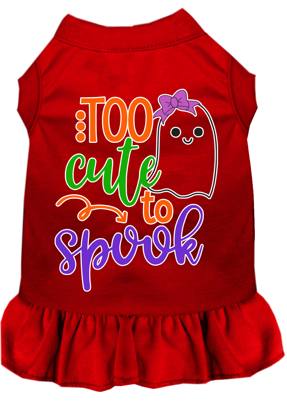 Too Cute to Spook-Girly Ghost Screen Print Dog Dress Red 4X